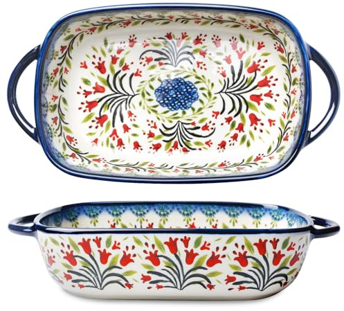 PORFOYO Plat Four Céramique Rectangulaire, 23,5 x 13,5 cm, Bleu, Pour Lasagnes, Tiramisu, Gratin, Passe au Four, Micro-ondes, Lave-vaisselle