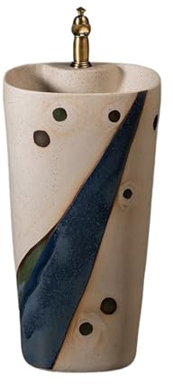 Lavandino moderno con piedistallo Lavandino da bagno in ceramica con piedistallo giardino for esterni, rubinetto e kit di scarico