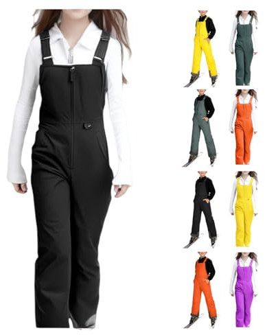 YCBMINGCAN Pantalones de esquí para niños y niñas - Pantalones térmicos impermeables - Pantalones de snowboard para exteriores con cremallera y tirantes para esquís