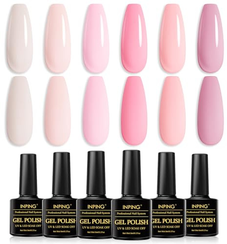 INPING UV-gel nagellack, 6 färger baby rosa serie gel nagellack set pastell rosa gelé natur gelnaglar blötläggning UV/LED för alla hjärtans dag fest/semester gör-det-själv nagelkonst manikyr