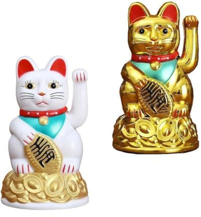 Helilyco 65 Inch Gold Beckoning for Cat Lucky Statue with Moving Paw and Nugget for Plastic Feng Shui Ornament Business Entrance