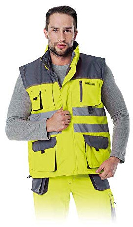 Leber & Hollman Herren Arbeitsweste LH-FMNW-V, gefüttert, 100% Polyester 35 270 g/m2, Futter 100% Polyester, Hochkragen, vorne Reißverschluss und Klettverschluss, Reflexionsstreifen
