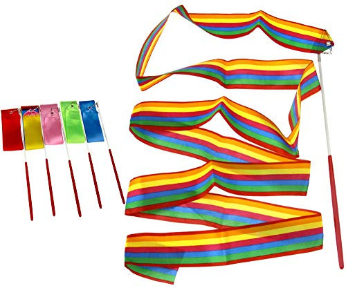 The Lord of the Tools Gymnastikband Trainingsband Regenbogen Tanzband Rhythmikband mit Stab, 4 m (L) x 45 mm(B), 6 Stück