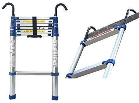 JLXJ Teleskopleiter Leiter Aluleiter Treppenleiter Höchste 7M / 8M Teleskopleiter mit Abnehmbarem Haken, Multi-Position Aluminium Verlängerungsleiter für Dach- / Dachboden- / Gebäudeinstandhaltung