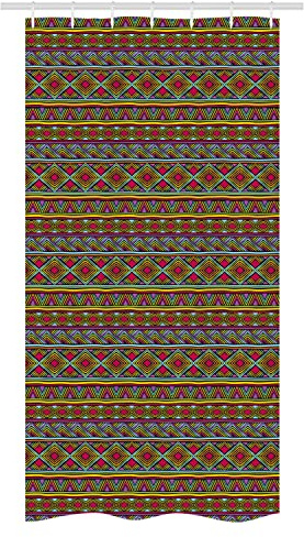 Ambesonne African Stall Shower Curtain, Colorful Diamond Motifs with Angled Lines Lively Palette Geometric Borders, Decorative Fabric Set with Hooks for Bathroom, 36 W x 72 L, Pink Yellow