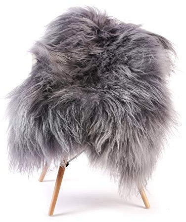 ESTRO | Echt ISLÄNDISCHER Schaffell Lammfell Teppich | Glänzend und luxuriös | Farbvielfalt ESI (Stahl, 120 cm)