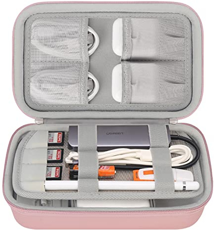 Elonbo Hard Travel Cords Organizer Universal Small Electronic Accessories Carrying Case for Chargers Cable MacBook Adapter Magic Mouse Apple Pencil USB Flash Disk Tech Portable Storage Bag, Rose Gold