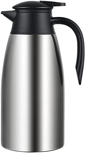 HwaGui Cafetière isotherme de 2 l en acier inoxydable avec fermeture Quick Tip - Double paroi - Pour thé et café - Argenté