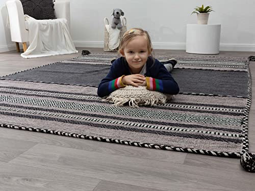 Steffensmeier Handwebteppich Muriani | Baumwolle | Wohnzimmer | Anthrazit, handgewebt, Größe:130x190 cm