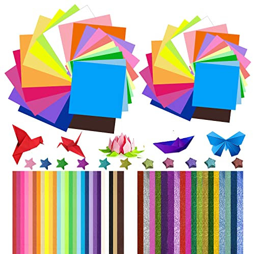 200PCS Bastelpapier Bunt Set Origami Papier Und 1390 Quilling Papierstreifen Farbige Papierstreifen für Diy Dekorationen
