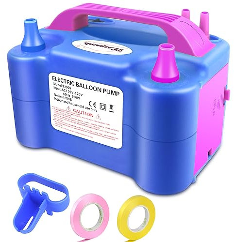 FLSEPAMB 600W Gonfia Palloncini Elettrico,Intelligente 2 Modalità Pompa per Palloncini Elettrica Portatile,Ugello 2+2 Pompetta per Palloncini per Feste, Matrimoni, Campeggio all'Aperto