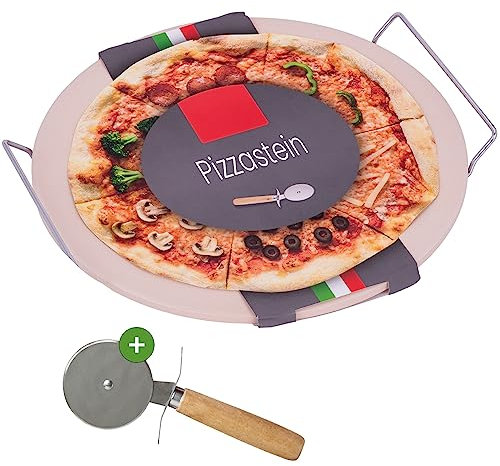 Pizzastein rund 30cm I im Set inkl. Pizzaschneider & E-Book I Schamott Backstein