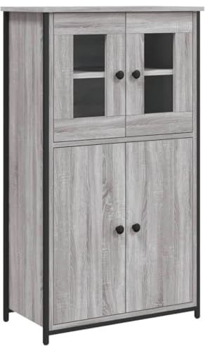 vidaXL Aparador Alto, Alacena con Puertas Estantes, Armario Consola, Aparador Auxiliar para Salón Hogar, Madera Contrachapada Gris Sonoma