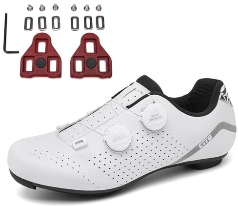 PENXZT Fahrradschuhe Rennradschuhe für Herren, Kompatibe Look SPD SPD-SL Delta Lock Pedal Rennrad Schuhe Radsportschuhe,Weiß,42 EU