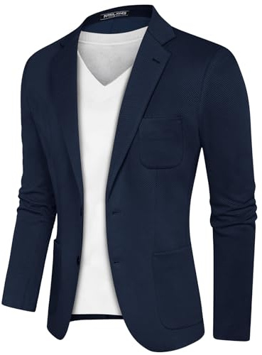 Men Blazer Jacket Lightweight Two Button Blazer Business Comfortable Knit Sport Coat