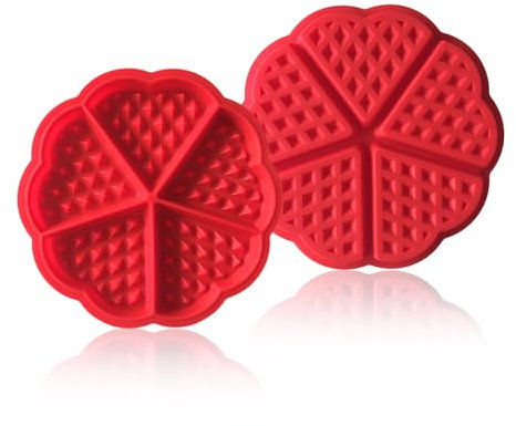 EUPSIIU 2 Pcs Silicon Waffle Moulds, Waffle Maker, Non-Stick Mini Heart Muffin Mould, Baking Tools, Waffle Muffin Cake Moulds, 5 Cavity Pancake Muffin Mold, Waffle Mold Bakeware (Red)