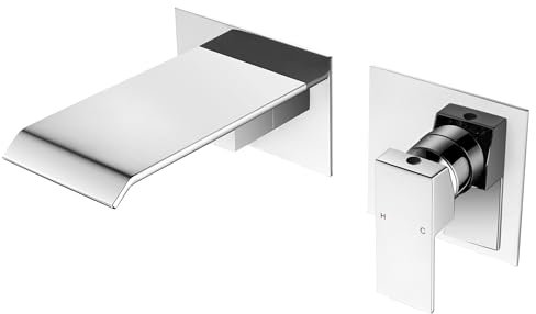 BAITUJIE Grifo Lavabo Cascada Pared Grifo Baño Moderno Mezclador Bañera Empotrado Grifería Baño Monomando Agua fría y Agua Caliente (Cromo)