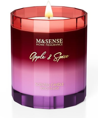 M&SENSE Apfelgewürz Duftkerze im Glas，Rote Kerzen mit 300g 60 Stunden Brenndauer,Luxuskerzen im Glas für Party Weihnachten Geschenkkerze für Frauen/Mutter/Kollegin/Freundin