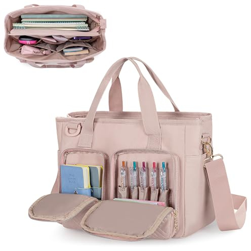 Teamoy Étui de rangement pour fournitures scolaires de grande capacité avec sangle amovible pour livres, iPad, fournitures de journal, Rose