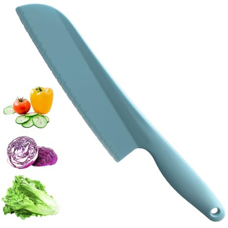 Tortenmesser/Salatschneider, geeignet zum Schneiden auf antihaftbeschichteten Backblechen, da er die Oberfläche nicht zerkratzt, Salatschneider aus Kunststoff verhindert Bräunung, Grün (Blau)