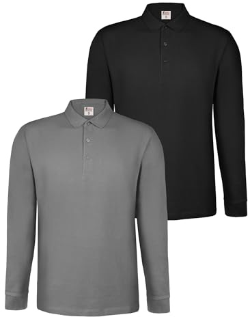 ALPIDEX Set da 2 Polo Uomo Manica Lunga 100% Cotone Maglietta Classico Casual Tinta Unita S M L XL XXL 3XL 4XL 5XL, Taglia:L, Colore:Storm
