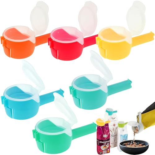 Verschlussclips Mit Ausschütter,6 Stück Verschlussclips für Beutel Küchenclip Beutelclip Klippverschluss Beutel-Clips mit Ausgießer für Verpackung Lebensmittel Süßigkeiten Snacks Tiernahrung