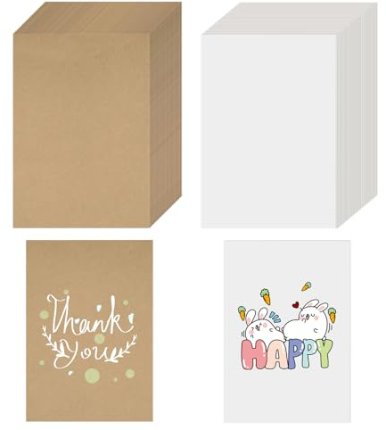 QMLING Lot de 100 cartes postales vierges en papier kraft A6, 14,5 x 9,5 cm, double face, vierges, à personnaliser, 350 g/m², pour projets de bricolage créatifs, marron/blanc
