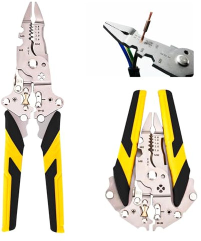 Pelacables Electricista Pelacables Automático 12-en-1 Pelacables Multifunción Ajustable Pelacables con Comprobador de Tensión Alicates Electricista Alicates Pelacables para Pelar y Cortar Cables de