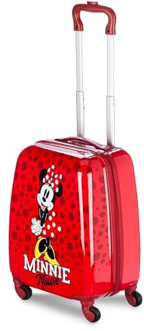 Disney Store Official Minnie Mouse Suitcase, 29x22x47cm, Red Luggage for Kids, with Telescopic Handle, Multi-Directional Wheels & Interior Pocket