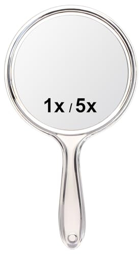 Macaki Handheld Mirror with Handle, 10.5 x 5.7 inches, Double-Sided 1X/5X Magnification Travel Makeup Mirror for Women,White