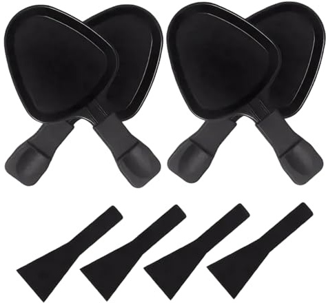 Owddddtnxc 4Pcs Raclette Pan, Metal Raclette Cheese Pan with Nylon Spatula, Replacement Triangular Grill for Cheese, Dessert, Side Dish
