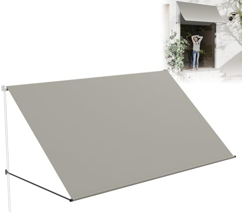 LZQ Markise Balkonmarkise 350x143cm, Beschattung mit UV-Schutz, Schattenspender Fenster 180g/m² Polyestergewebe, Balkonmarkise Aluminiumrahmen, Fallarmmarkise Einziehbar Wasserdicht, Grau