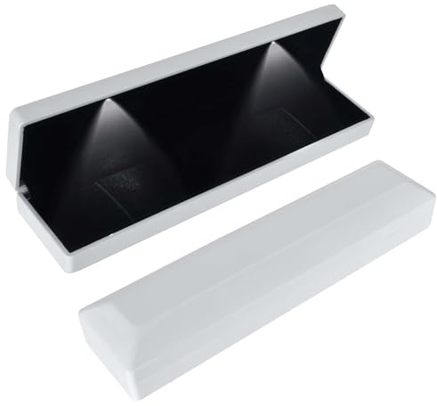 Long Necklace Box With LED Light, Necklace Bracelets Pendant Watch Chain Jewelry Gift Box, Velvet Jewelry Display Case with 2 LED Internal Light, for Proposal Engagement Wedding, 23*5.5*3.5cm, White