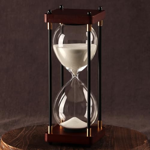 Clessidra con sabbia da 60 minuti, orologio vintage con sabbia, 60 minuti, grande levigatrice bianca con tappi terminali in legno, clessidra per ore, clessidra per giochi, aule, cucina, decorativa