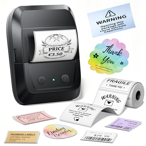 Memoking Stampante per etichette Bluetooth A42, autoadesiva, dimensioni di stampa 20 – 50 mm, Thermo Label Printer per codici a barre, logo, indirizzo, vendita al dettaglio, ufficio, stampante