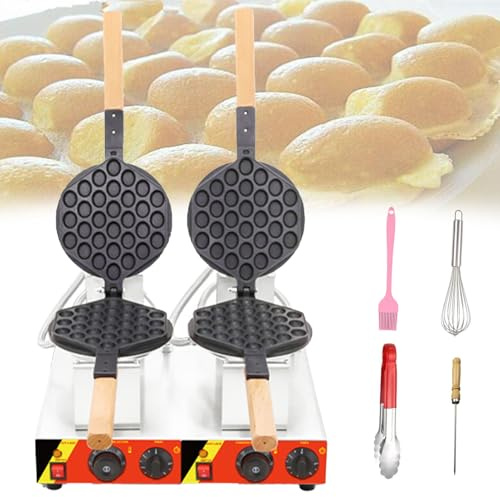 VzxCrue Gaufrier à Bulles Commercial Gaufrier à Bulles éLectrique 1400w Gaufrier éLectrique en Acier Inoxydable, Gaufrier à œUfs Restaurant, Rotation 180° DualHead