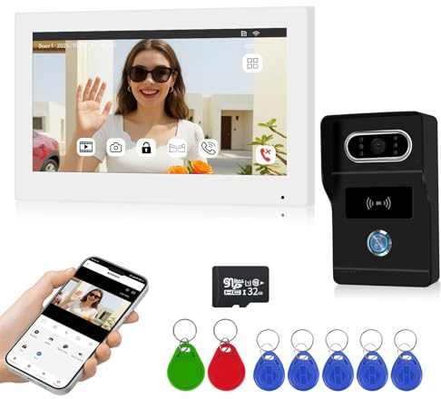 OBO HANDS Videoportero 2 Hilos 7, Timbre WiFi Tuya, Vídeo y Audio, Desbloqueo por Tarjeta RFID, Visión Nocturna, Fácil Instalación