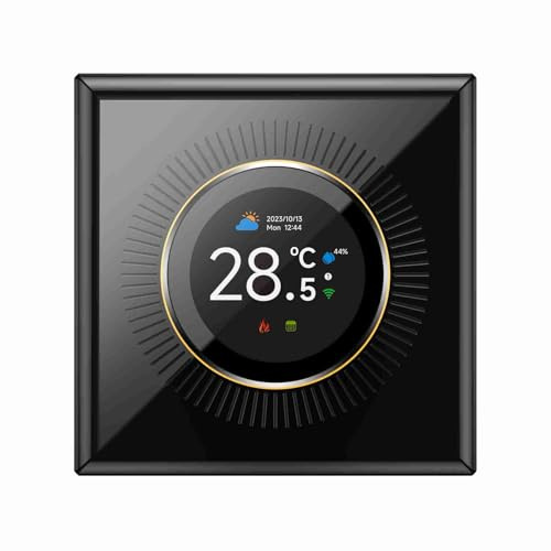 Fictory Termostato WiFi Riscaldamento Elettrico Pavimento 16A, Manopola Rotante 1.32, App Tuya Smart Life, Alexa Google Home, Sonda NTC, Nero
