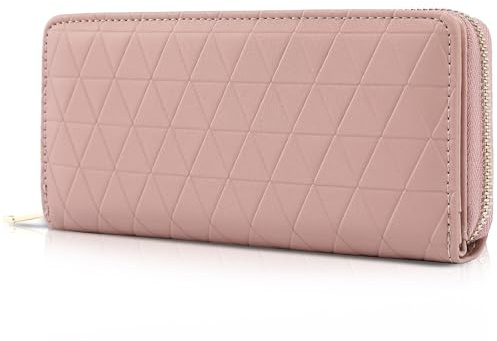 TANTOMI Geldbörse Damen groß im Langformat, Geldbeutel mit Exklusiven Prägungen auf Synthetisches Leder, Portemonnaie mit RFID, und mit Reißverschluss Druckknopf und vielen Fächern, Altrosa