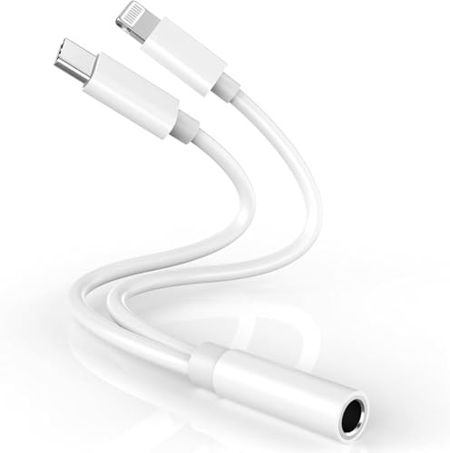 [Apple MFi Certified] iPhone 17 16 15 14 Headphone Adapter, 2-in-1 Lightning/USB C to 3.5 mm Headphone Jack Adapter, iPhone Aux Adapter Converter Dongle Audio Cable for iPhone 17 16 15 14 13 12 11