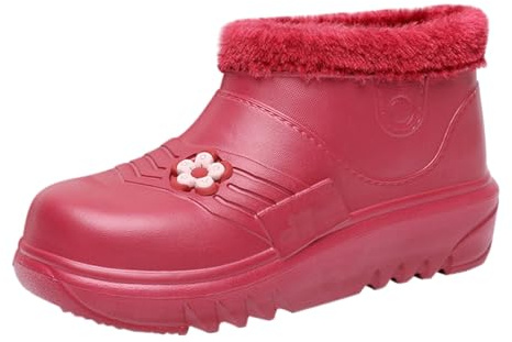 Bottes en caoutchouc doublées pour femme - Bottines de pluie imperméables - Antidérapantes - Chaussures de jardin courtes en caoutchouc - Bottes d'hiver - Chaussures de pluie, rouge, 37 EU