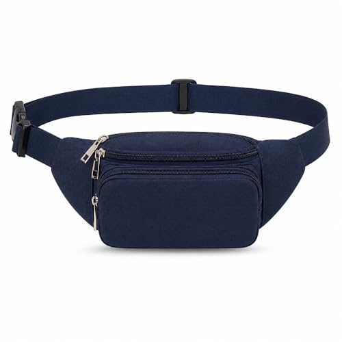 Sac Banane Homme Femme Étanche, Sac Banane Léger avec 4 Compartiments, Sac Ceinture Réglable à Porter en Bandoulière pour Voyage, Sport, Randonnée, Running et Usage Quotidien (Bleu)