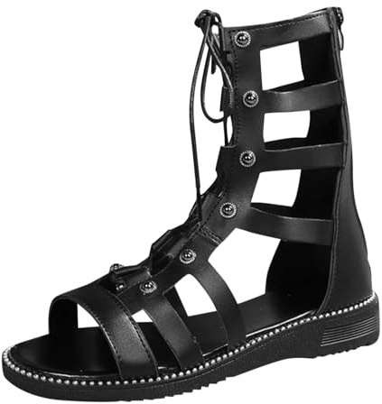 Sandales Femme Spartiate Été, Sandales Plates Confortables, Bout Ouvert | Lanières Croisées, Tige Ajourée Respirante, Semelle Antidérapante, Chaussures Mode pour Usage Quotidien