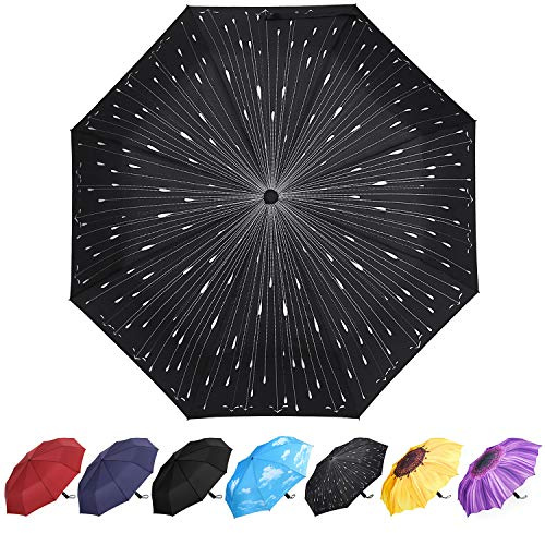 YumSur Parapluie Pliant, Automatique Ouverture et Fermeture Résistant à Tempête Compact Léger Parapluie de Voyage pour Homme et Femme, Gouttes de Pluie Impression