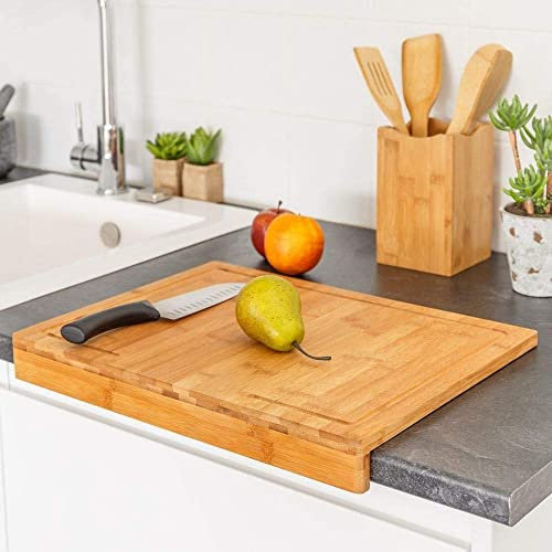 TIENDA EURASIA - Tabla Cortar Cocina | Diseño Adaptable a la Encimera | Rectangular | Material Bambú | Ideal para Preparar, Cortar y Trocear | Medida 45 x 35 cm