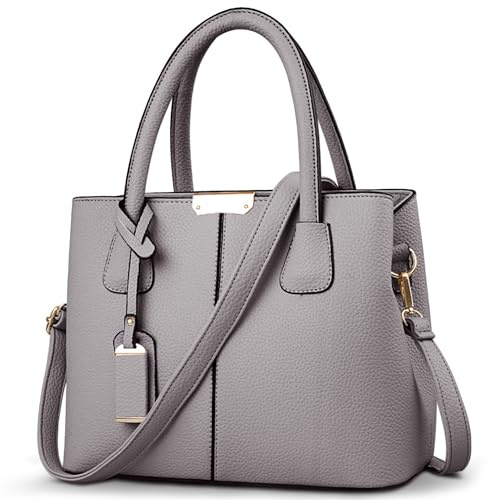 DIRRONA Elegant Damen Handtasche Schultertasche Groß Kapazität Umhängetasche Beiläufig Reise Taschen Wasserdicht PU Leder Frauen Umhängetasche Grau