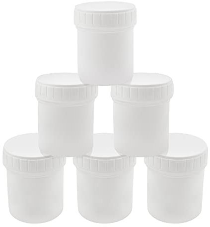 CRAFFANCY Latas de pintura de plástico, 6 tarros pequeños vacíos de pintura blanca con tapa para tinta de revestimiento químico