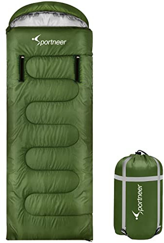 Schlafsack, Sportneer Anziehbarer Deckenschlafsäcke 220 x 84 cm tragbarer 4-Jahreszeiten-Schlafsack mit Reißverschluss für Arme und Füße, für Erwachsene Camping Wandern Reisen, Grün