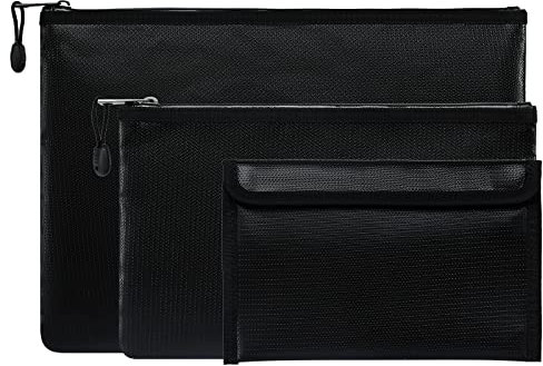 3 Stück Feuerfeste Tasche, Feuerfeste Geldtasche(13.5x9.4, 10.6x6.6, 8.7x5.1 zoll), Dokumententasche Feuerfest Wasserdicht, Feuerfeste Geldtaschen Banktasche für Bargeld, Rechnungen, A4 Dokumenten usw
