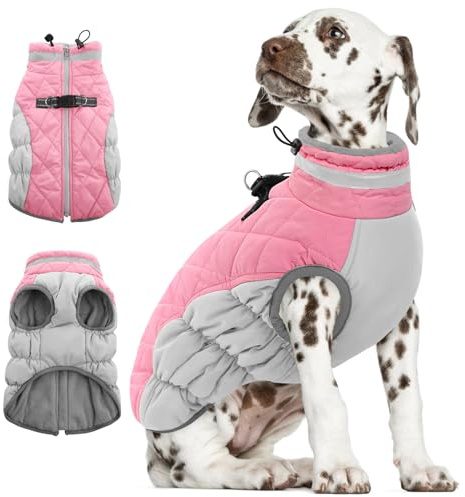 AOFITEE Dog Coat, Warm Dog Jackets for Small Dogs, Dogs Winter Coat with Harness Built in, Reflective Pet Winter Jacket, Waterproof Windproof Puppy Puffer Jacket Fleece Vest, Pink XS